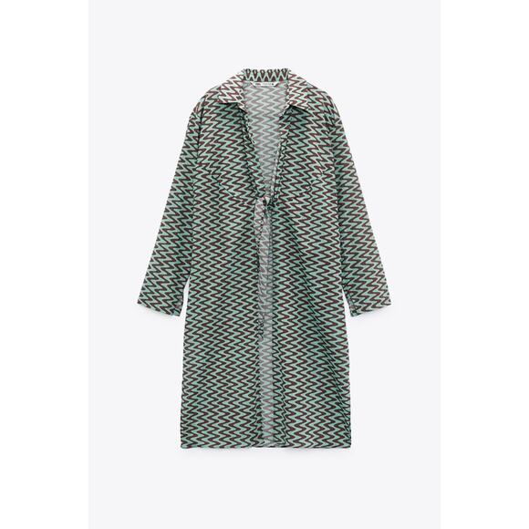 Zara Retro Printed Tie Front Tunic Coverup - Picture 3 of 12